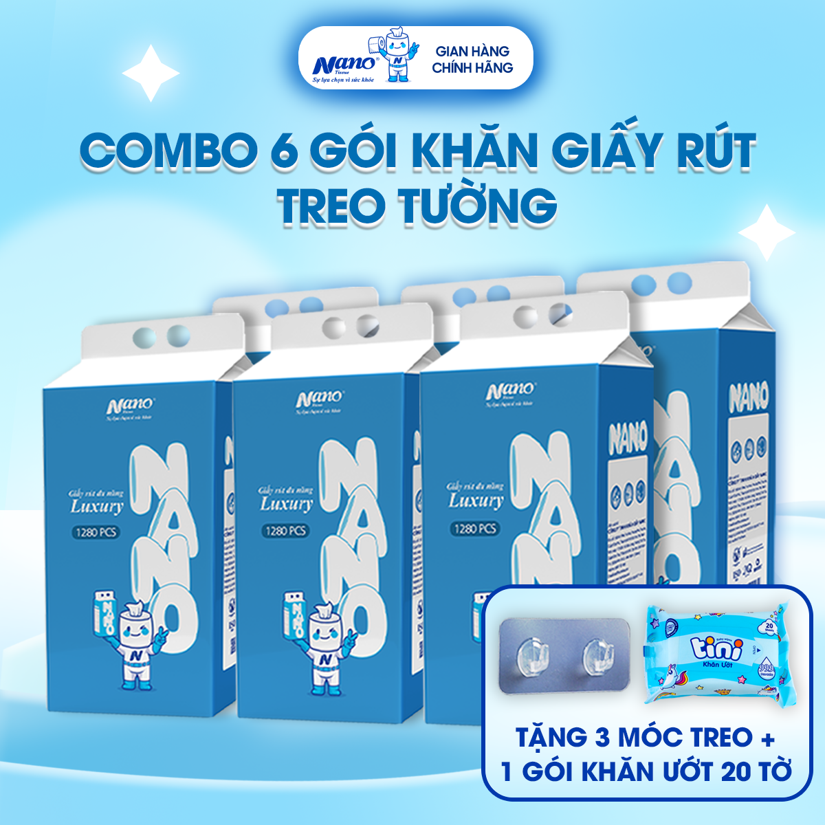 Nano Luxury 3-Ply Tissue Paper 1290 Sheets Per Pack, 6-Pack with Free Hanging Hook - 2