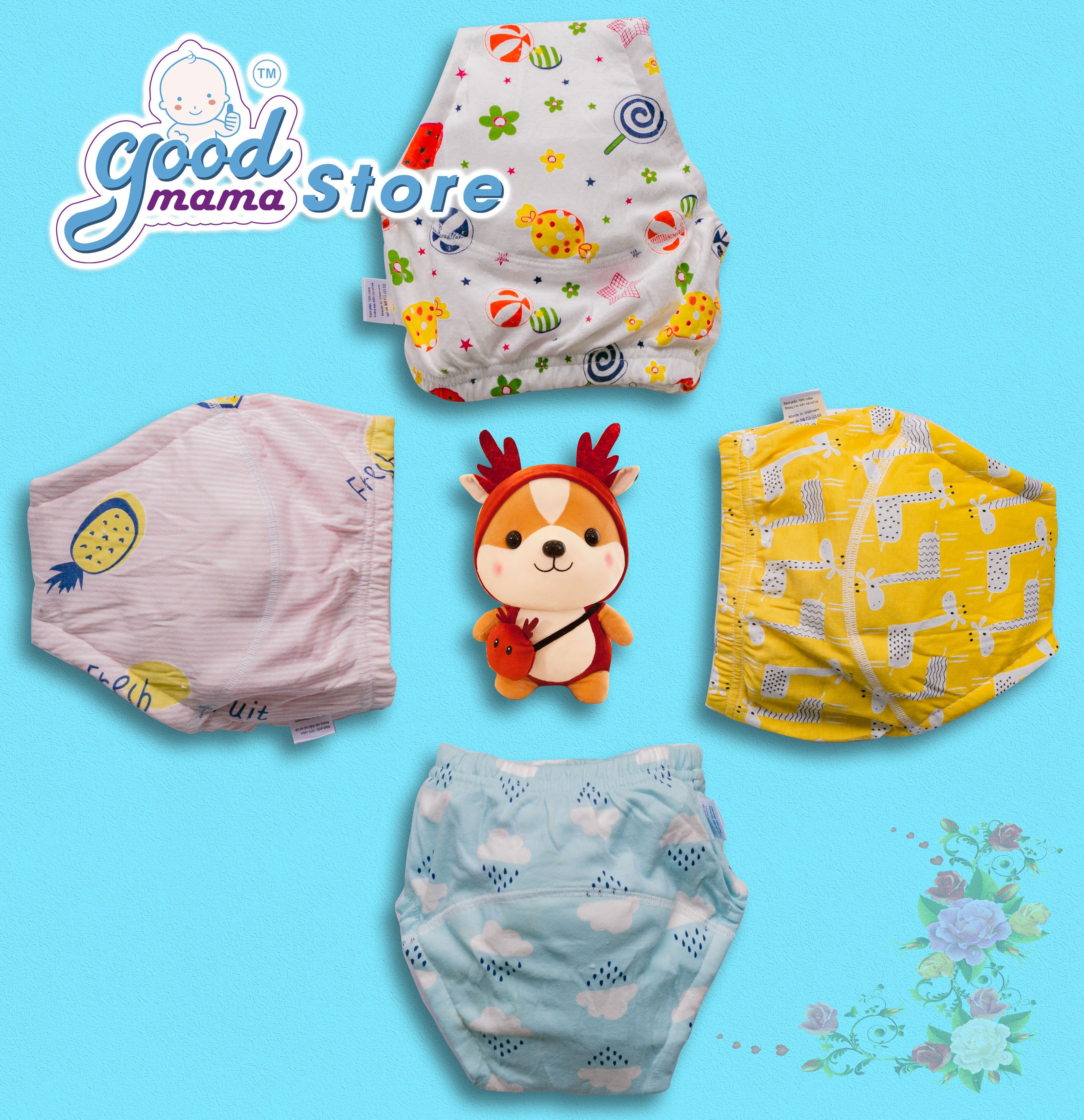 6 Quần bỏ bỉm hàng chính hãng hiệu Goodmama - bé trai, vải 100% cotton mịn mát giúp bé thông thoáng, không bị hăm tã như tã giấy