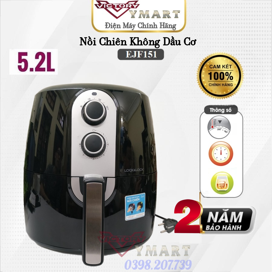 Nồi Chiên Không Dầu Lock&Lock Jumbo EJF151BLK (5.2L) Điều Khiển Cơ -  Hàng chính hãng Bảo Hành 2 Năm