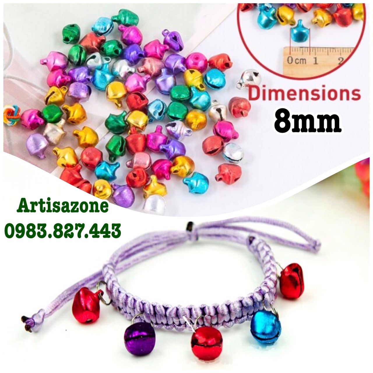 Chuông mini nhiều màu trang trí - Size 8mm - Túi 50chiếc