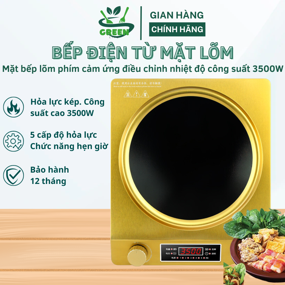 Bếp điện từ gốm mặt lõm cao cấp, bếp điện từ hồng ngoại công suất 3500w, mặt bếp lõm phím cảm ứng điều chỉnh nhiệt độ, bảo hành 12 tháng