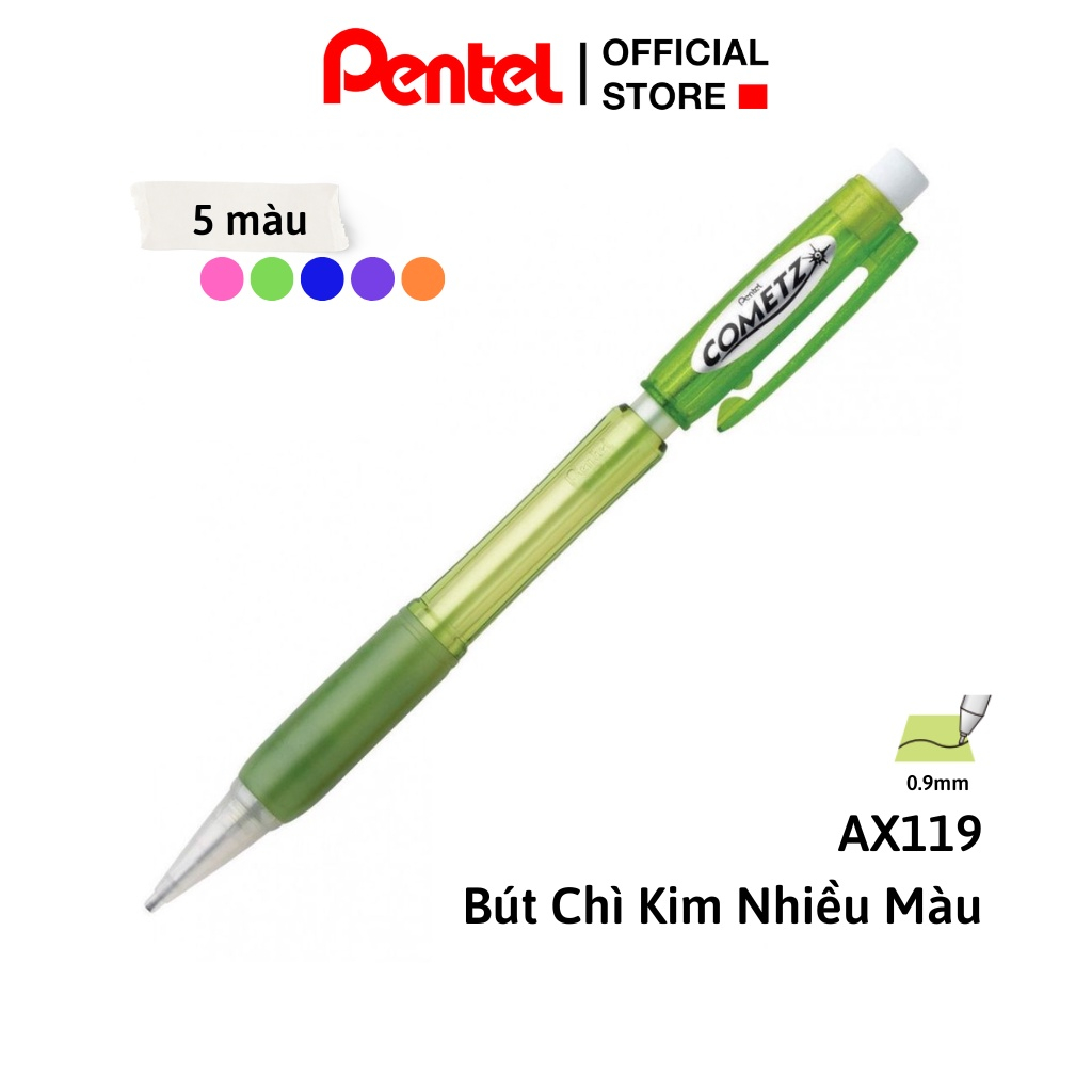 Bút Chì Kim Bấm Nhật Bản Pentel Cometz Ngòi 0.9mm - AX119 - Tay cầm bọc cao su êm - Nhập khẩu chính hãng
