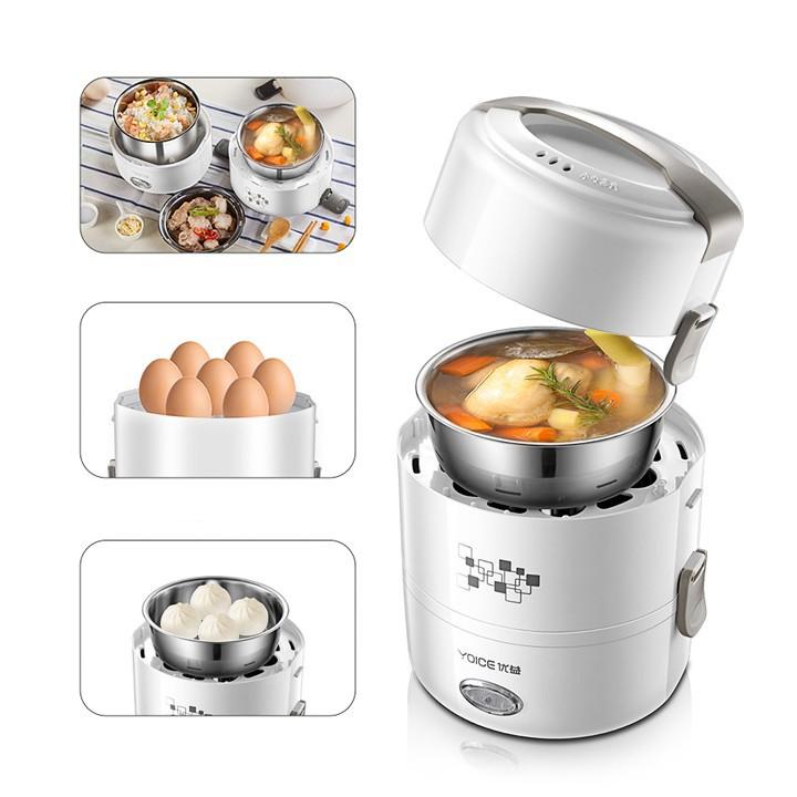 Hộp cơm giữ nhiệt cắm điện inox 3 tầng, hộp cơm điện hâm nóng nấu cơm luộc hấp hâm sữa, hộp cơm văn phòng, nồi cơm điện cá nhân