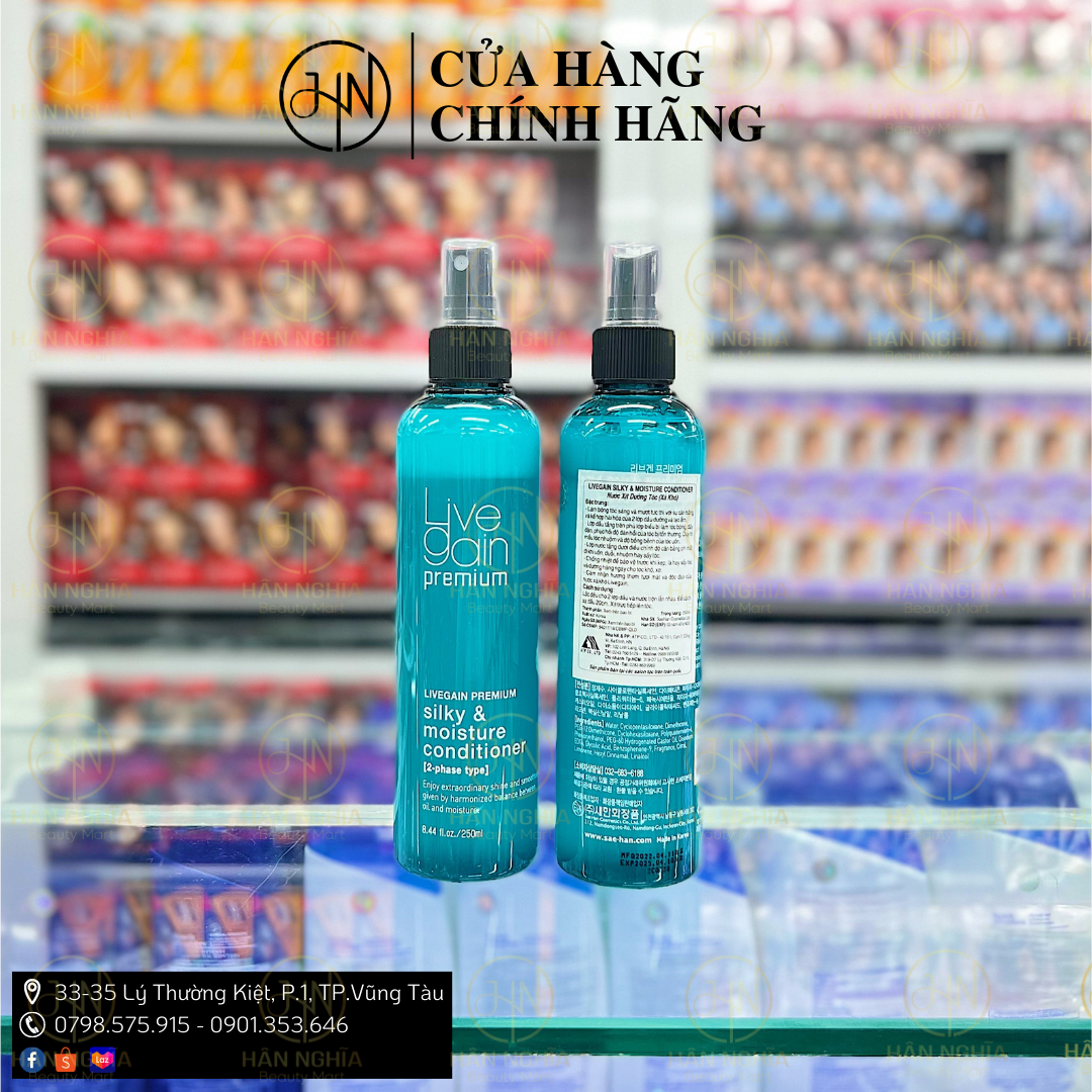Xịt Dưỡng Tóc Livegain Silky & Moisture Conditioner 250ml dành cho tóc khô, xơ, hư tổn giúp tóc mềm mượt tức thì dụng cụ chăm sóc tóc chuyên sâu salon tại gia