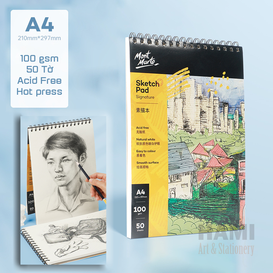 Sổ sketch book mont marte bìa cứng gáy lò xo a4 - 50 tờ , 100gsm msb0085