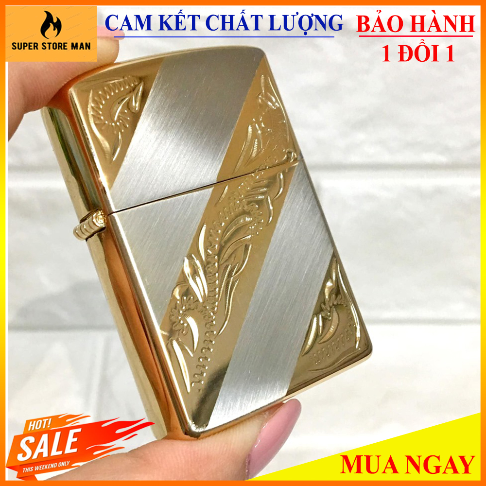 [BẢN ĐẶC BIỆT] Bật Lửa, Hộp Quẹt 2 Ruột – 3 Chế Độ Lửa – Hộp Quẹt Zipp0 Độc, Lạ – Bật Lửa CHIEF 2 Ruột Cao Cấp – Hoa Văn Vàng Bạc – Full Box Cực Chất Dành Cho ACE.