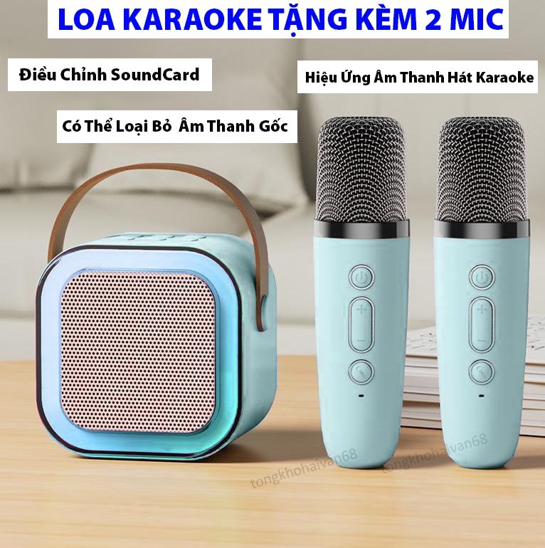 Loa Bluetooth Karaoke Kinyo K12 Tặng Kèm 2 Mic Hát , Loa Karaoke Không Dây Âm Thanh Bass Hay Cùng Đèn Led  , Nhỏ Gọn , Tiện Lợi