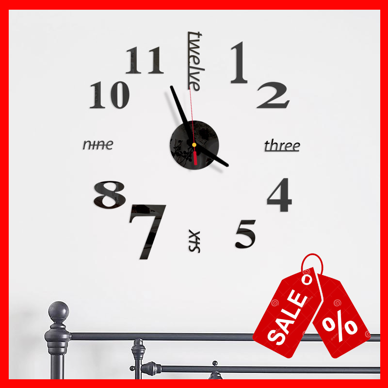 Đồng hồ dán tường 40x40 số & chữ tiếng anh - Đồng hồ treo tường - DH76