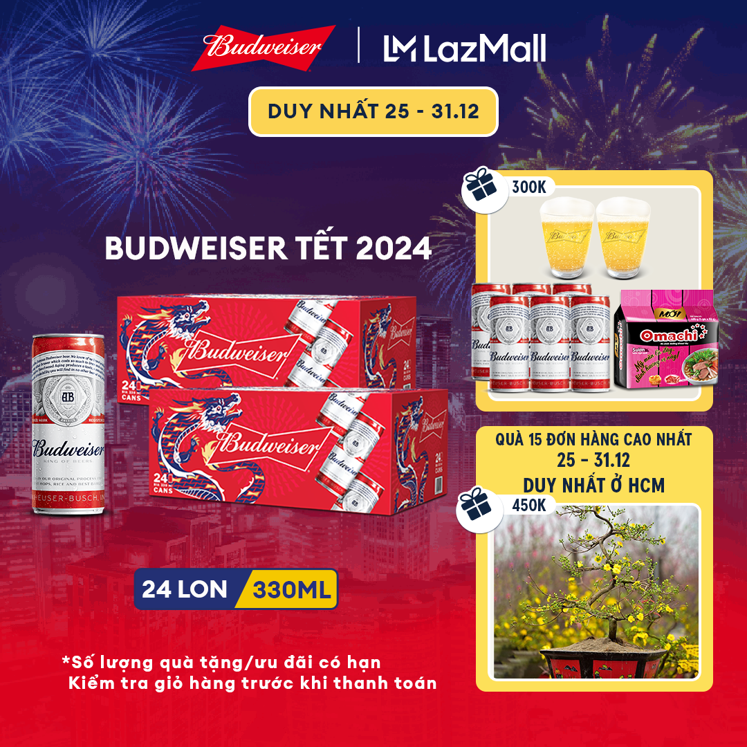 2531.12 TẶNG LỐC MÌLỐC 6 BUDWEISERDATE 14/4/20242 LYVC ĐẾN 100KFS Combo 2 Thùng 24 Lon Bia Budweiser Phiên Bản Tết 2024