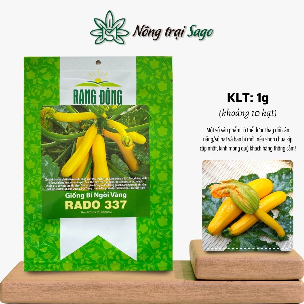 Hạt giống Bí Ngòi Vàng Rado 337 (1g~10 hạt) dễ chăm sóc, trồng chậu hoặc vườn quanh năm, hiệu Hạt giống Rạng Đông - Nông Trại Sago