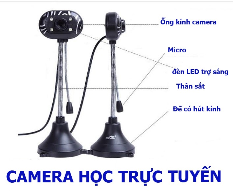 ""webcam 4 đèn có micro chân cao học online, livestream cho máy tính bàn và laptop""