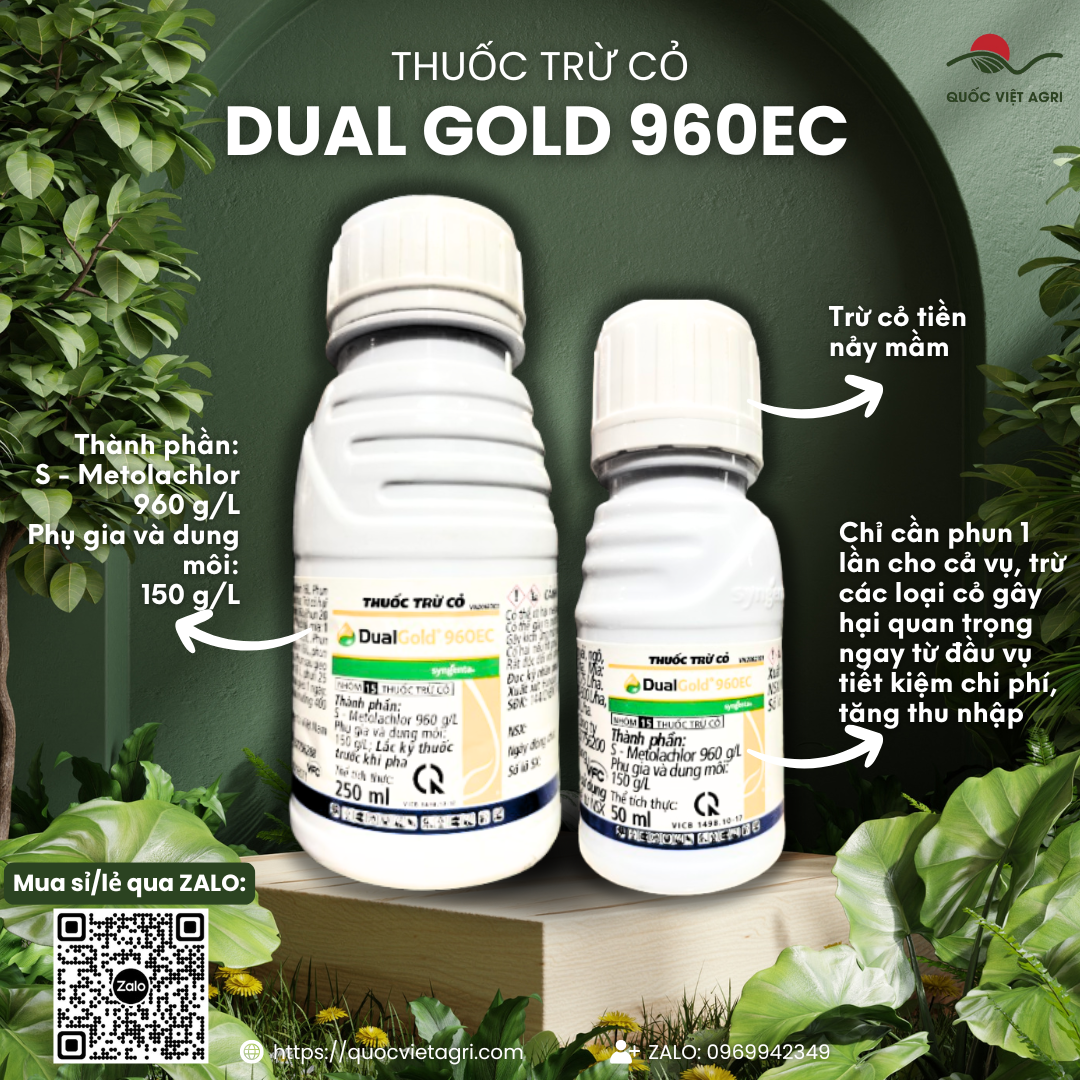 Thuốc trừ cỏ mầm DUAL GOLD 960EC (50ml - 250ml) - Syngenta S-Metolachlor 960 g/l
