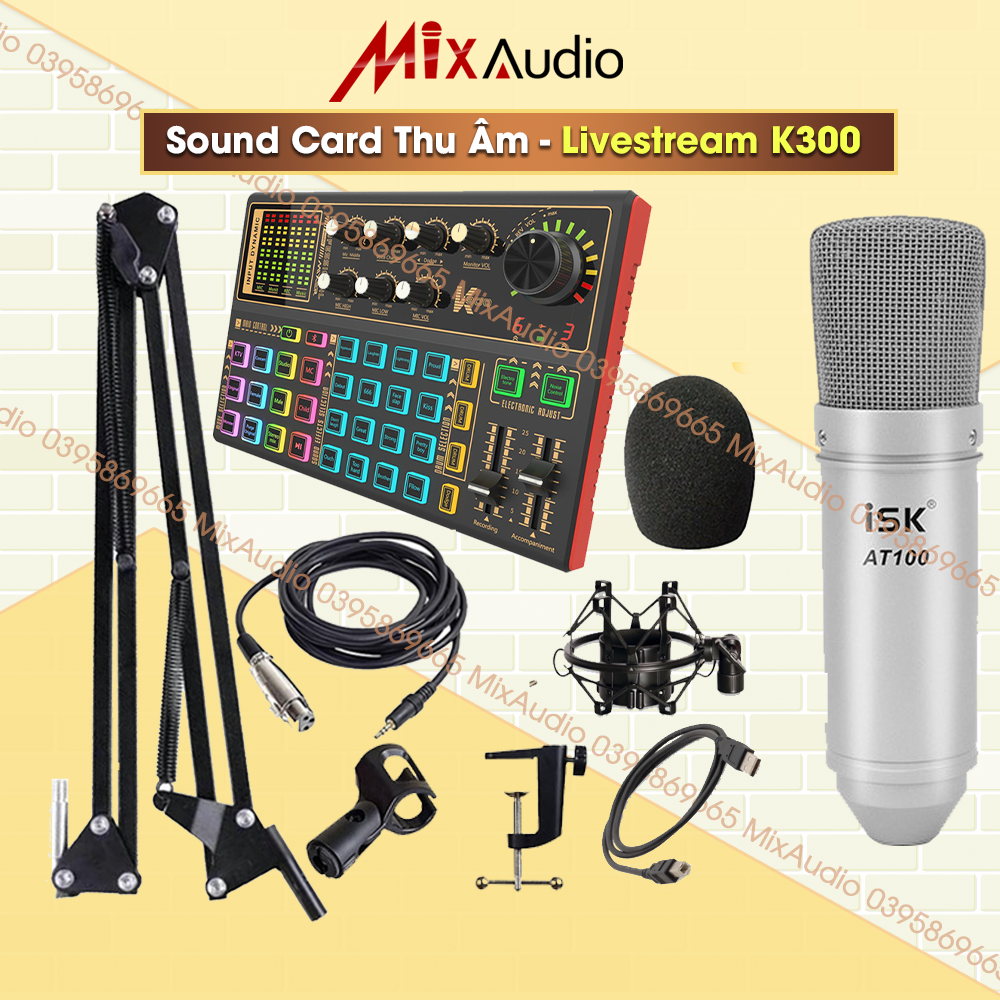 Combo thu âm,livestream soudncard k300, mic at100 và các phụ kiện