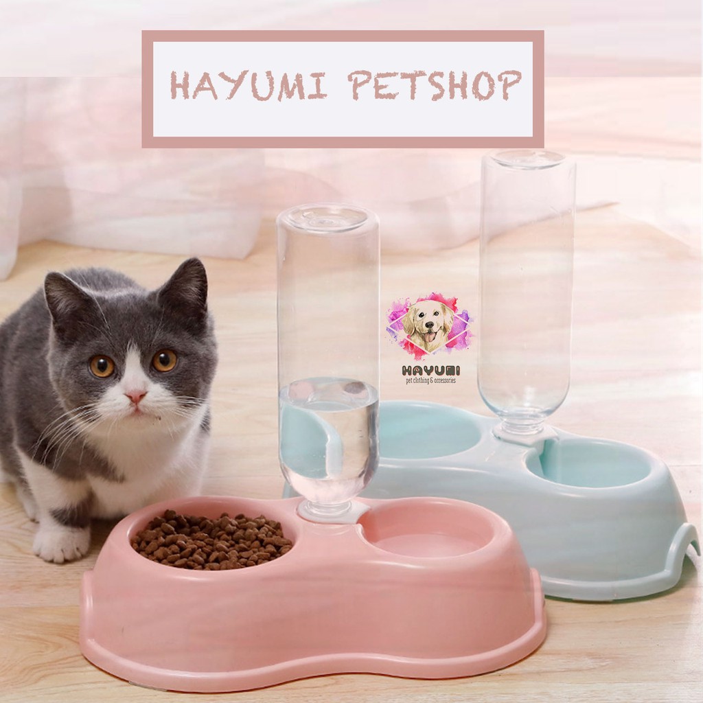 Bát ăn đôi kèm bình nước cho chó mèo - hayumi