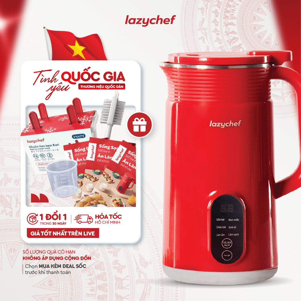 Máy xay nấu đa năng 5in1 Lazychef 800ml, máy nấu sữa hạt, nấu cháo chậm mini đa năng dung tích 800ml, công suất 600W vừa nấu vừa xay cao cấp