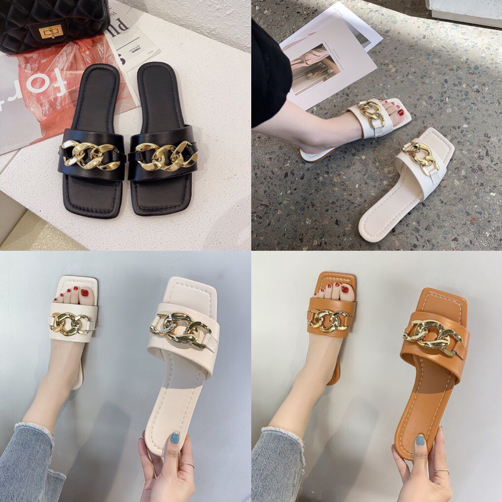 Dép nữ bệt xích quai ngang [ hàng qc cao cấp )