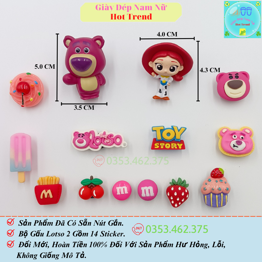 Sticker Charm Jibbitz 3D Gấu Losto 2 Phụ Kiện Trang Trí Gắn Dép Crocs