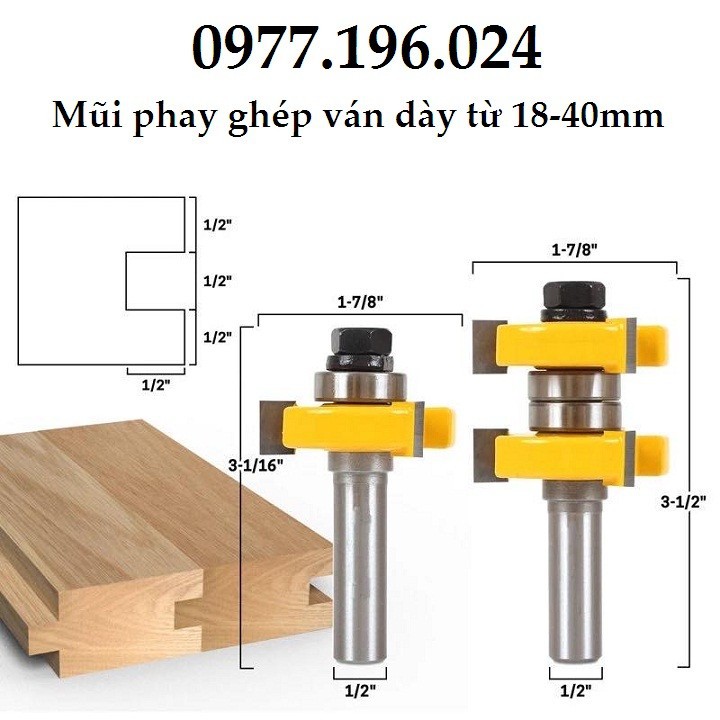 Bộ mũi phay gỗ ghép ván dày 18-40mm cốt 12ly7 - Mủi soi gỗ máy phay router cao cấp