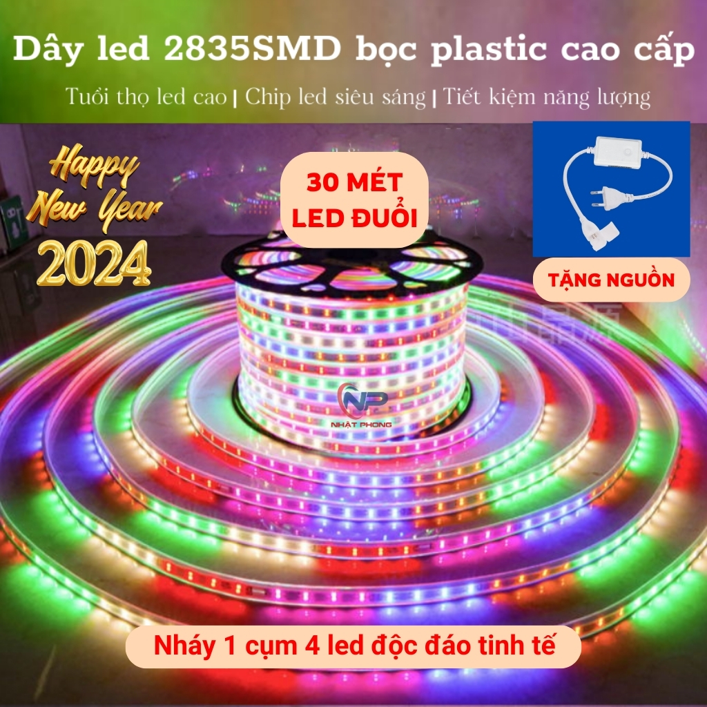 30MĐèn led dây 2835, dây đèn led trang trí nháy đuổi 5M,10M,15M,20M,30MTẶNG NGUỒN CHỚP, đèn led 1 hàng hắt trần,trang trí decor phòng, trang trí tết 2024 quấn cây đào cây quất cây mai chống nước