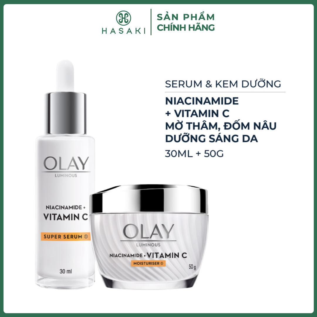 Combo Serum  Kem Dưỡng Olay Mờ Vết Thâm, Đốm Nâu, Sáng Da 30ml+50g Hasaki Sản Phẩm Chính Hãng