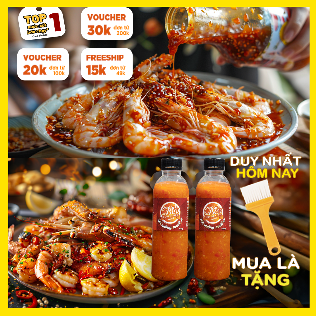 Combo 2 chai sốt ướp thịt nướng muối ớt bếp xuyên việt 400g, sốt ướp thịt, hải sản tiện lợi.