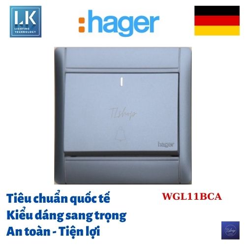 [GIÁ GỐC CHÍNH HÃNG] Nút nhấn chuông Hager - Thương hiệu: Đức. Loại đơn 1 chiều 16A. Model: WGL11BCA - Màu đen, Kiểu dáng sang trọng, An toàn khi sử dụng. LK Lighting Technology độc quyền phân phối.