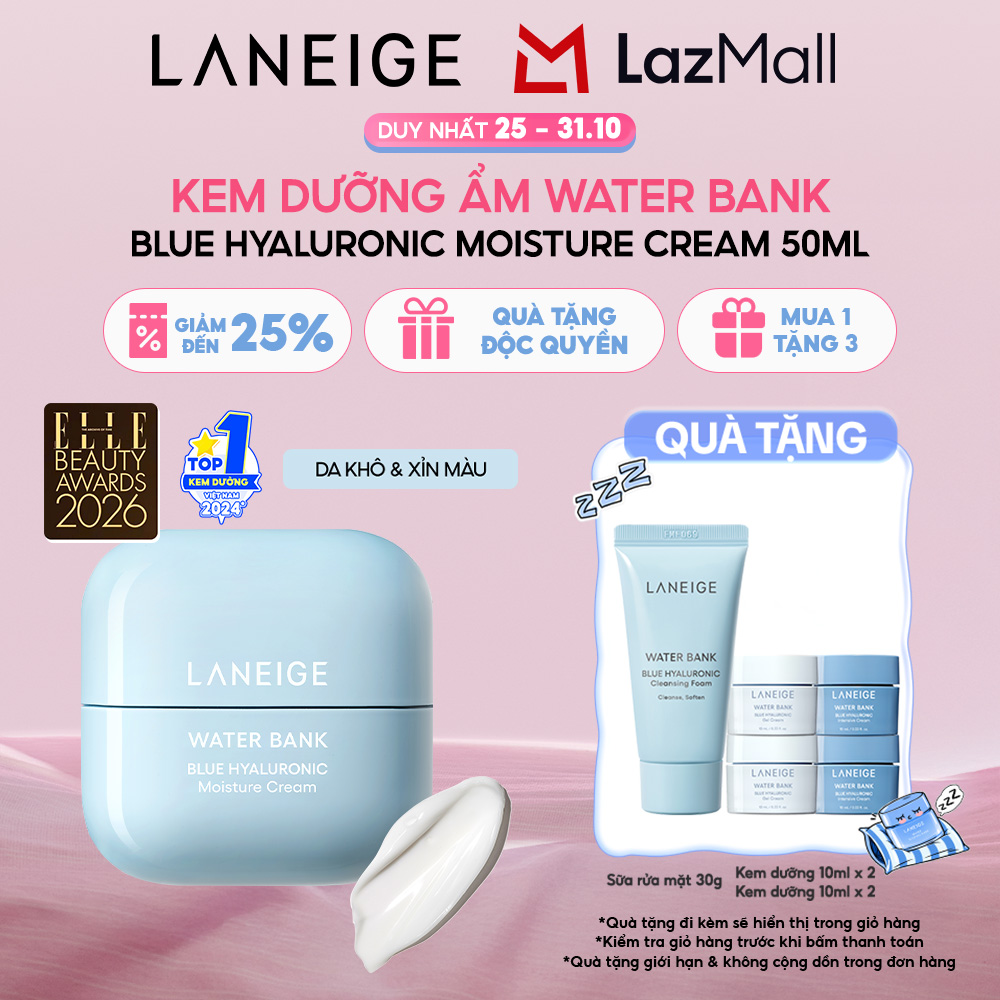 Kem Dưỡng Ẩm Sâu 100 Giờ  Phục Hồi Hàng Rào Bảo Vệ Da Laneige Water Bank Blue Hyaluronic Moisture Cream 50ml (Da Khô và Xỉn Màu)