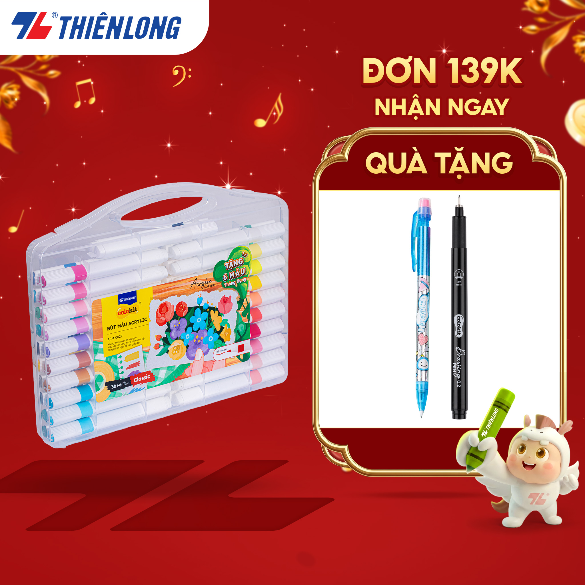   Tặng 2 4 6 màu  Acrylic Markers  Bút sơn  Bút lông 12 24 36 màu ThiênLong Colokit - Màu sắc tươi sáng Không thấm qua mặt giấy 
