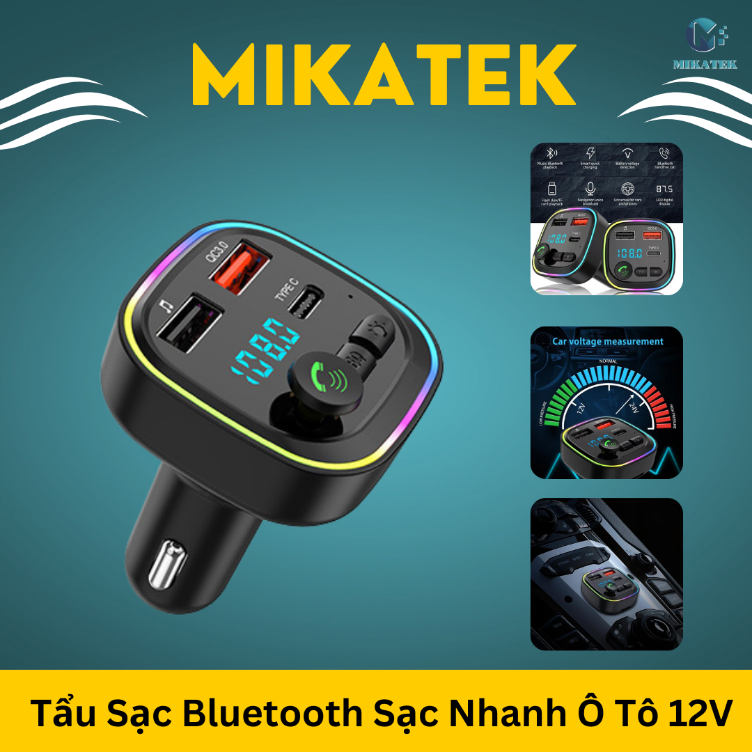 Tẩu Sạc Bluetooth Sạc Nhanh Ô tô 12V Đa Năng Cắm Thẻ Nhớ USB nghe nhạc MP3 đo điện áp xe hơi cao cấp 
