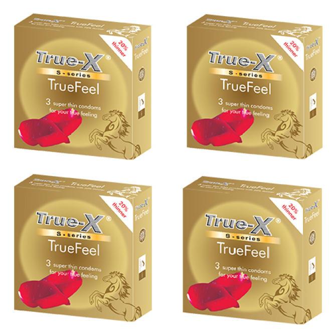 [HCM]Bộ 4 hộp bao cao su cực siêu mỏng True-x TRUEFEEL cho cảm giác thật hộp 3c