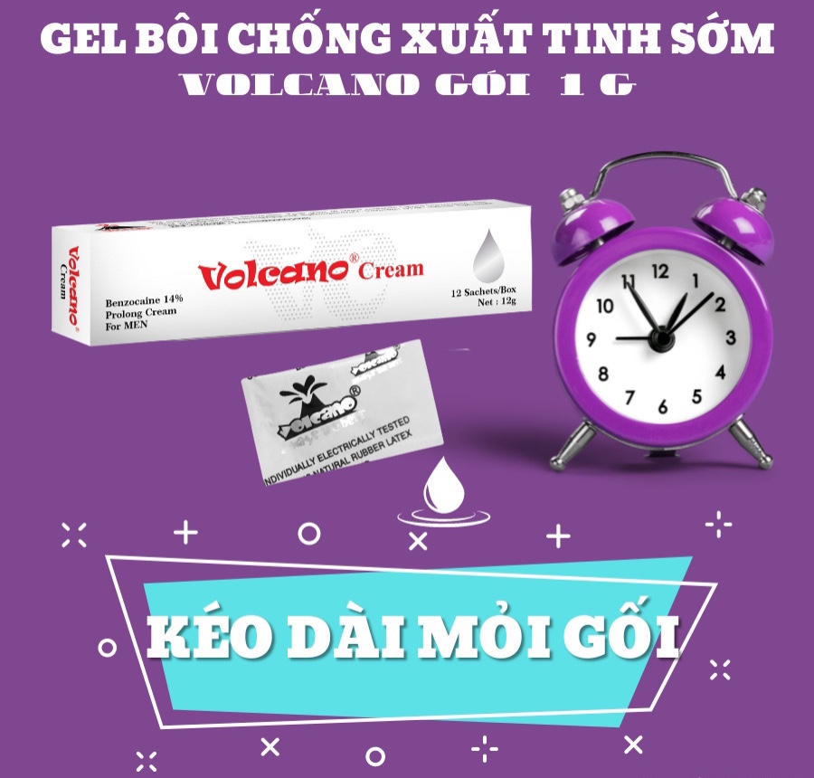 Gel bôi trơn Volcano Kéo dài thời gian quan hệ cho nam giới cực kỳ chất lượng - Hộp 12 gói 1g