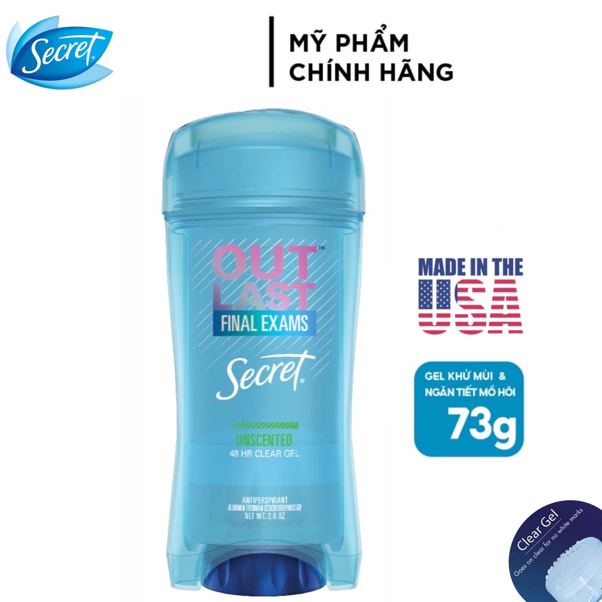Lăn khử mùi nữ Secret Clear Gel Unscented 73g