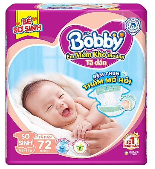 Tã dán Sơ Sinh Bobby size XS70 miếng (Dưới 5KG) LOẠI MỚI ĐỆM LƯNG THẤM MỒ HÔI