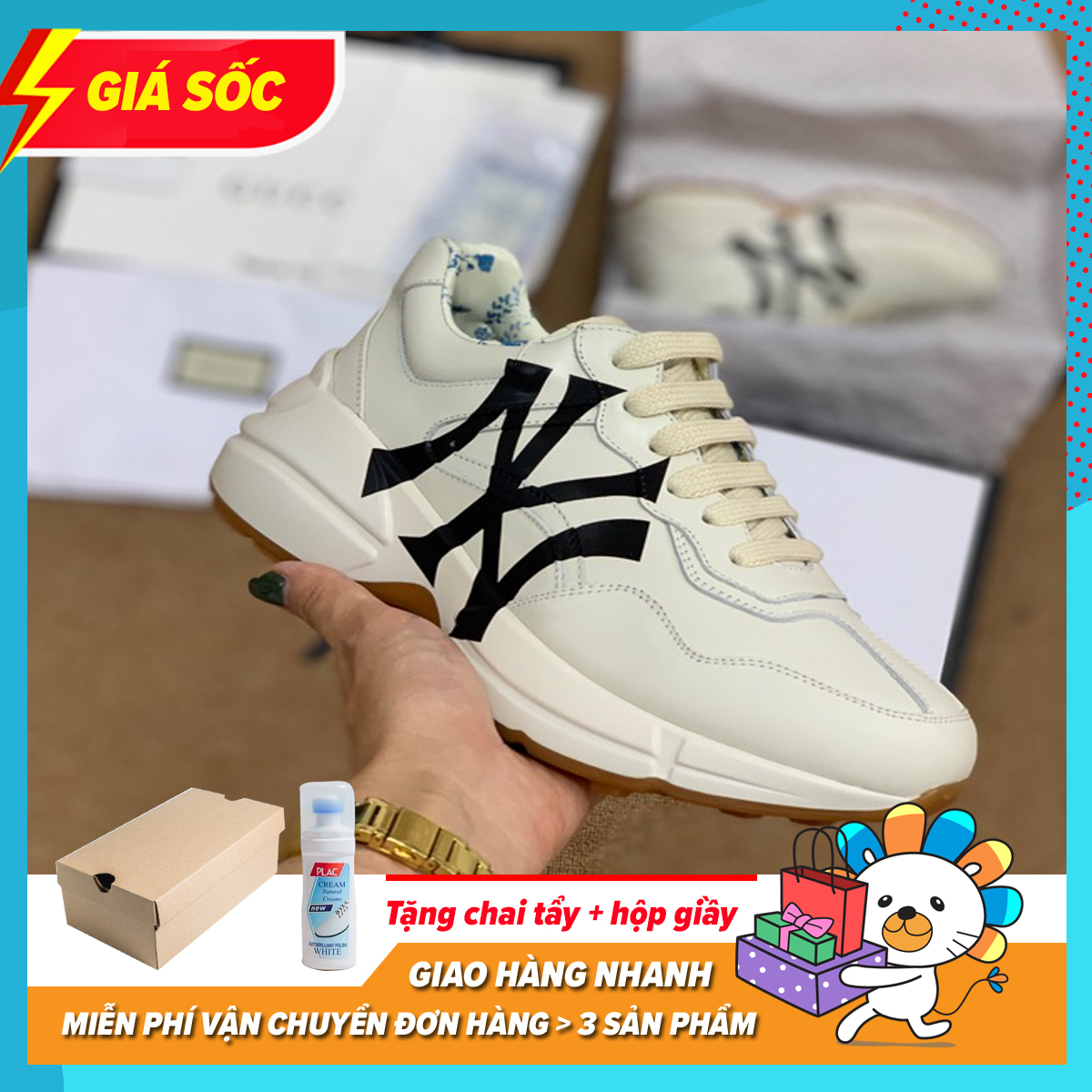 [Tặng Tất + Hộp Đẹp] Giày Thể Thao Sneaker Nam Nữ Gucc.i Rhyton Chunky N.Y