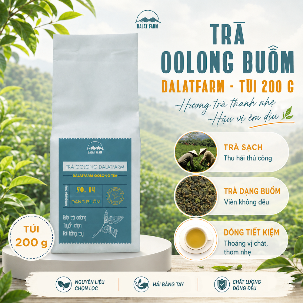 Trà Oolong Buồm DalatFarm - Túi Thiếc 200 g (Dòng phổ thông tiết kiệm)
