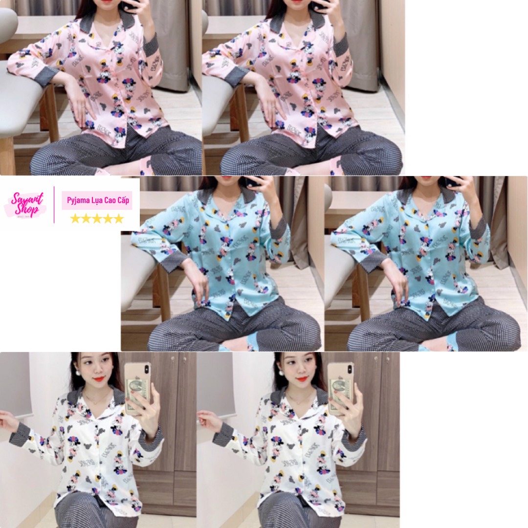 Pyjama họa tiết mickey chấm bi - pyjama dễ thương - đồ bộ pyjama vải satin - savant shop
