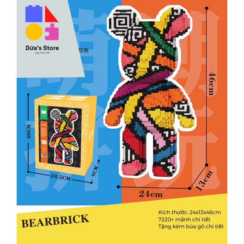 Đồ chơi lắp ráp gấu bearbrick 46cm mpin tặng búa đèn