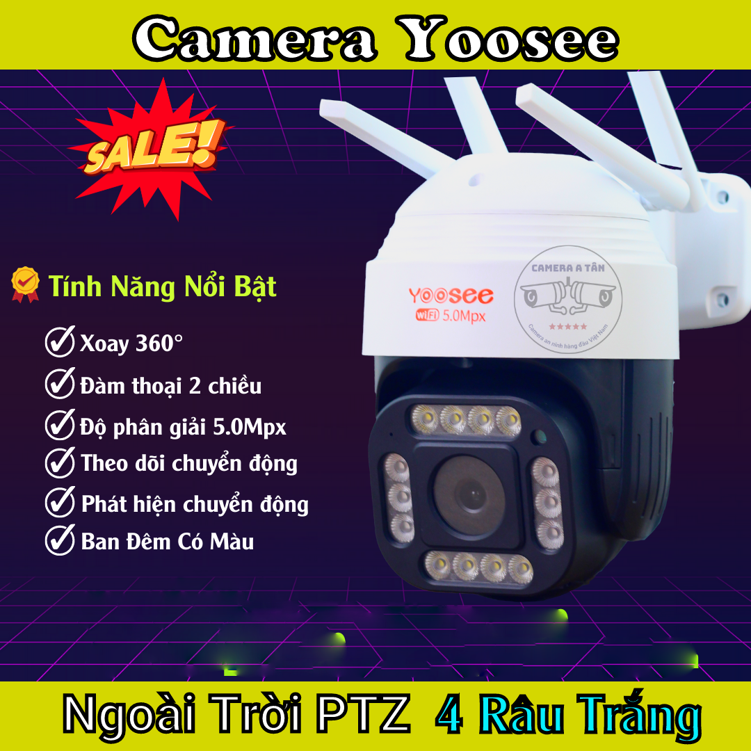 Camera wifi camera yoosee ptz xoay 360 độ 5.0mpx full hd - xem đêm có màu
