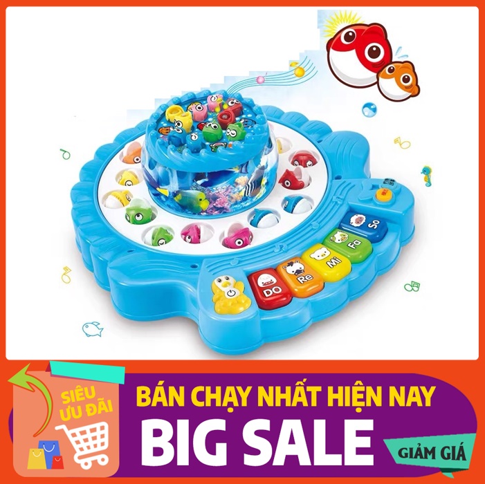 Bộ câu cá 2 tầng kèm đàn cho bé [HOT SALE] Mẫu mới, đa năng, TẶNG KÈM PIN, TRUYỆN CỔ TÍCH SONG NGỮ