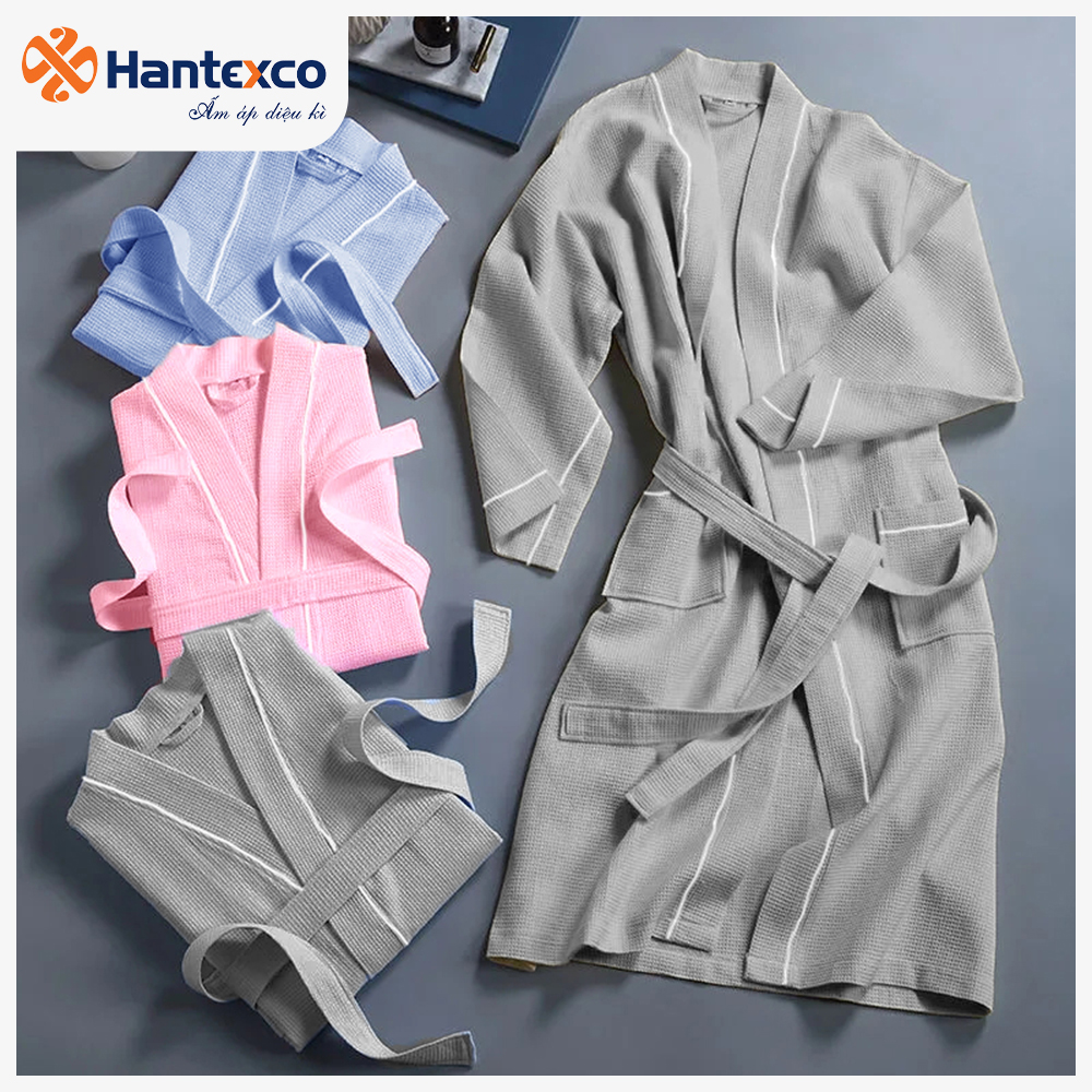 Áo choàng tắm tổ ong Hantexco (full size, nhiều màu, 100% cotton, thấm hút, mềm mại)
