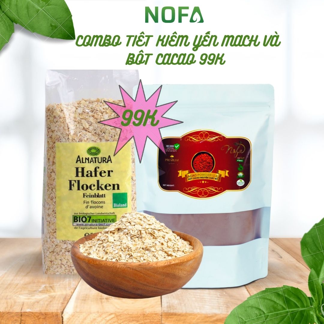 Combo 500gr Yến mạch Hafer Đức cán vỡ và 250gr Bột ca cao Nofa Healthy Food