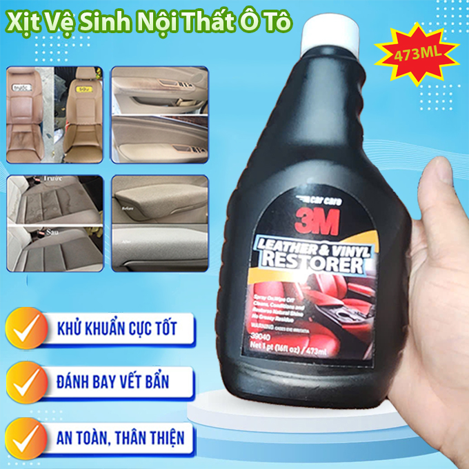 Chai Xịt Vệ Sinh Nội Ngoại Thất Ô Tô 3-M 473ML Nội Địa Thái Lan Làm Sạch Khử Mùi Kính, Ghế Da Nỉ Xe Hơi - Tặng Khăn Lau