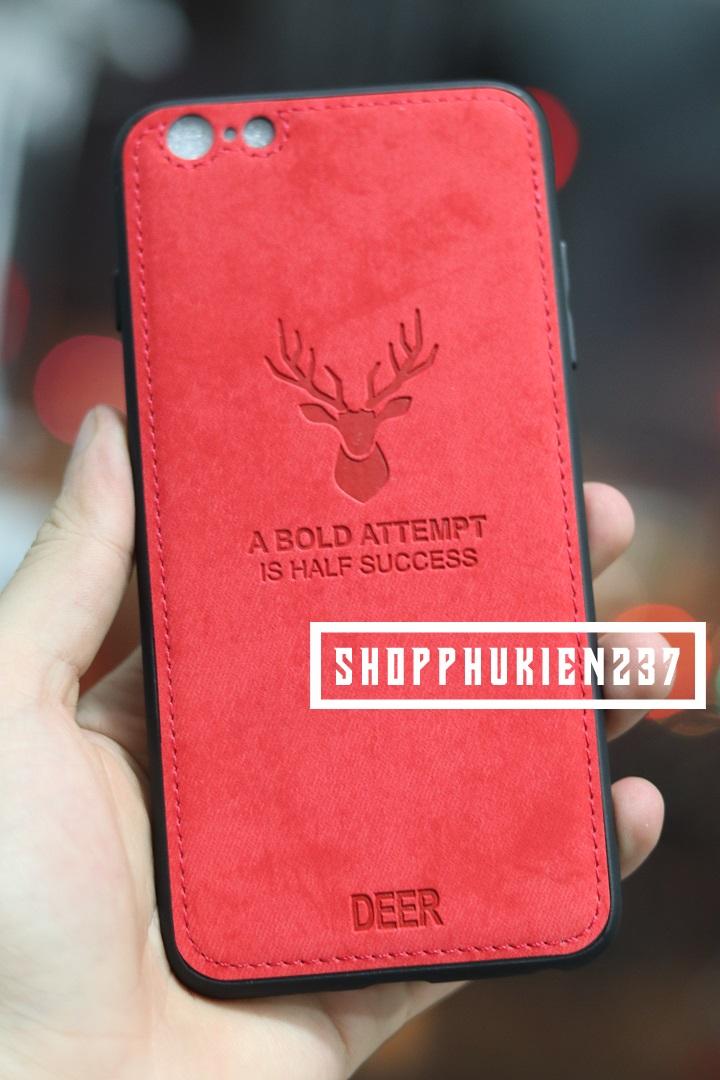 ỐP LƯNG VẢI JEAN ĐỎ KHẮC HÌNH NAI VIỀN DẺO DÀNH CHO IPHONE 6  6 PLUS  7  8  7 PLUS  8 PLUS  X  XS  XR  XS MAX