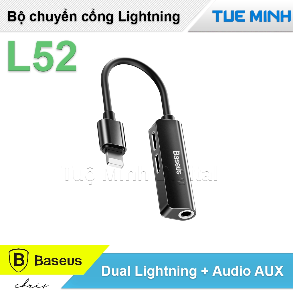 Bộ chuyển cổng Lightning sang Dual Lightning + Audio AUX 3.5mm Baseus L52 cho iPhone/ iPad