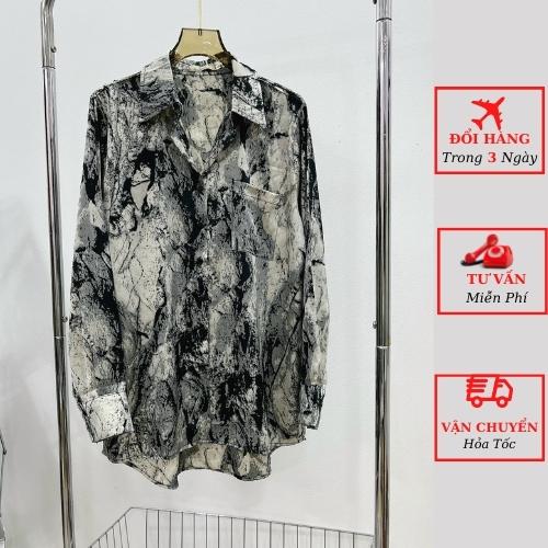Áo sơ mi lụa nữ loang màu họa tiết oversize phom rộng cá tính ulzzang Hàn Quốc