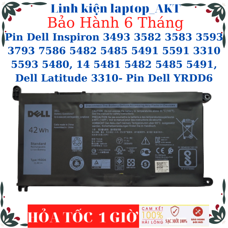 Pin laptop dell inspiron 3493 3582 3583 3593 3793 7586 5482 5485 5491 5591 3310 5593 5480, 14 5481 5482 5485 5491, dell latitude 3310- pin dell yrdd6