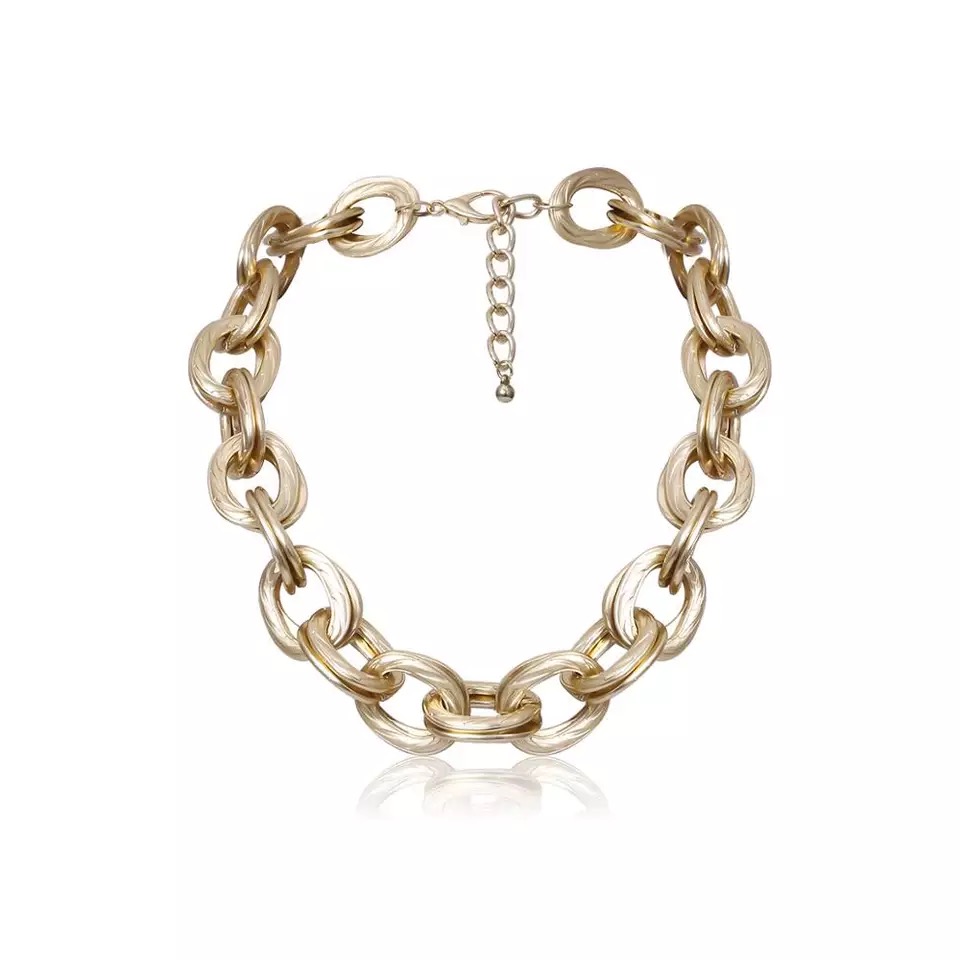 Vòng Cổ Thời Trang Mẫu Xích Bản To Cá Tính, Phong Cách HipHop Trend Punk-Style Exaggeration Single-Layer Short Necklace Simple Thread Double-loop Stitching Chain Necklace For Women Hot Girl Party