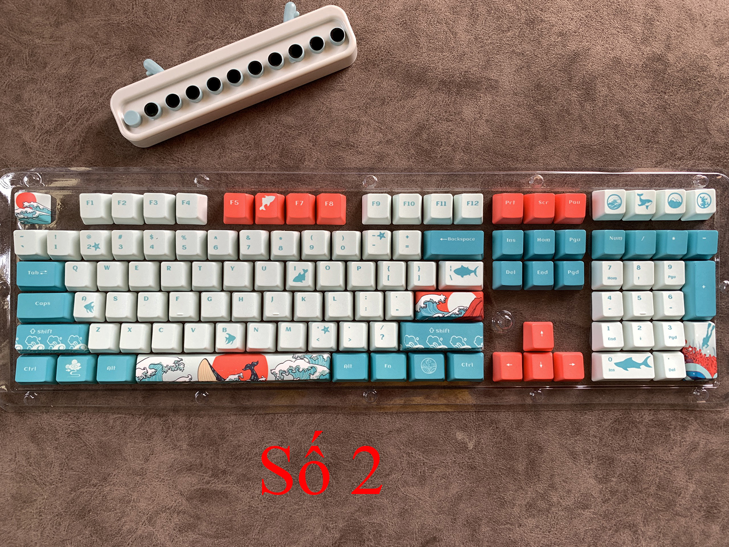 Bộ Keycap Thick PBT 108 nút in dye-sub 5 mặt cá voi xanh siêu đẹp