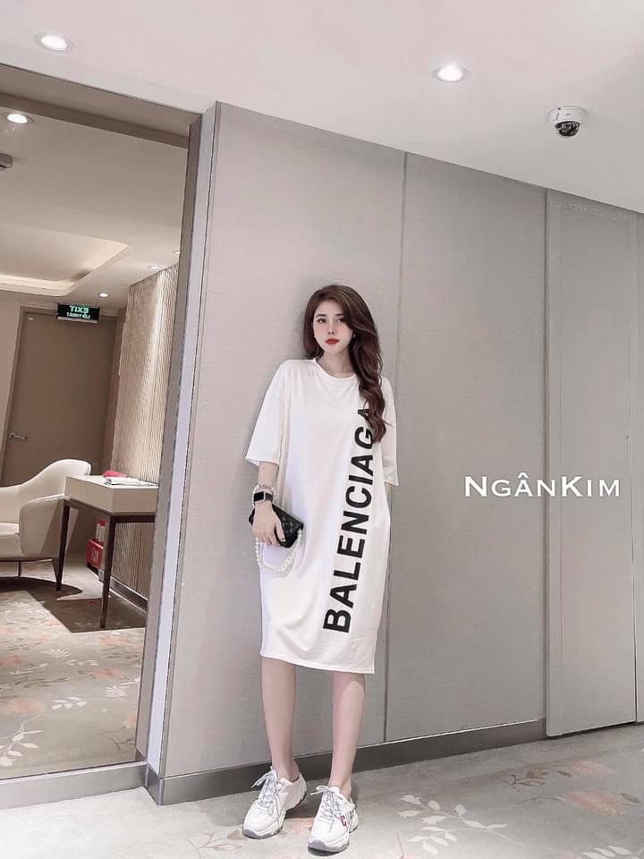 [Yến Trần] Váy Suông - Đầm Suông From Rộng In Chữ BALEN Tay Lỡ Dáng dài
