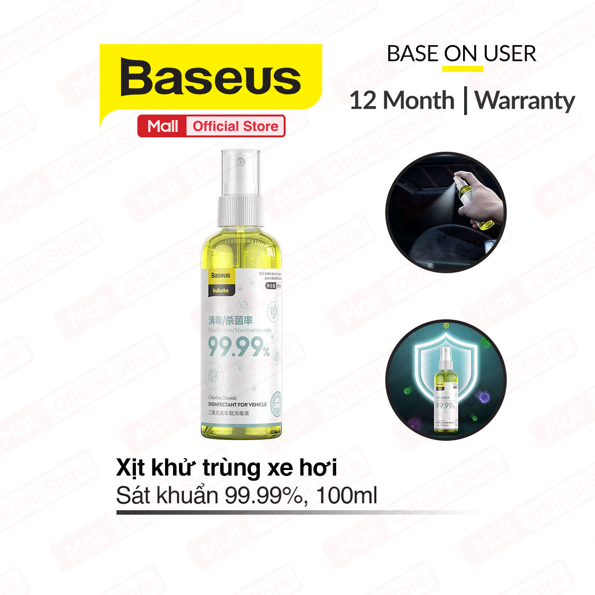 Chai xịt khử trùng Baseus Disinfectant For Vedicle, dành cho xe hơi, vệ sinh cá nhân, thể tích 100ml